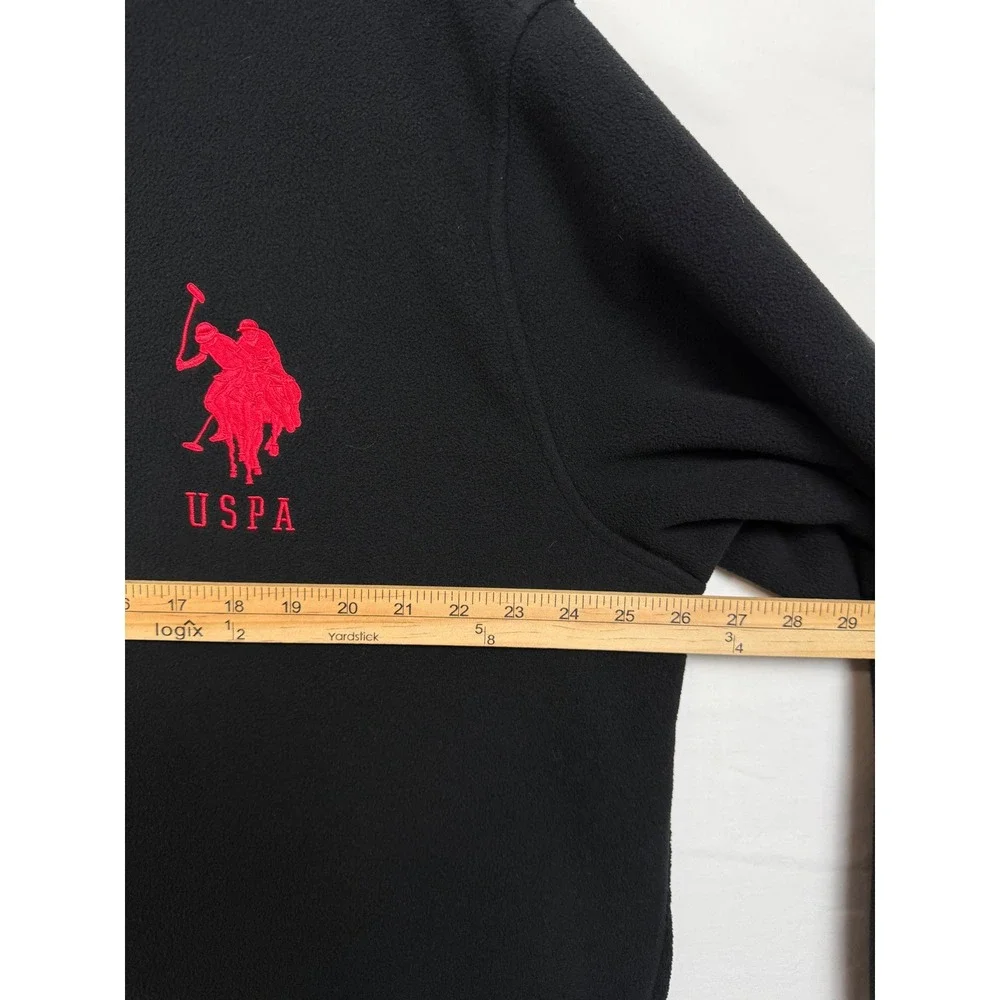 U.S. Polo Assn. Fleece Jacket Men's XL Black Red Embroidered Logo Full Zip